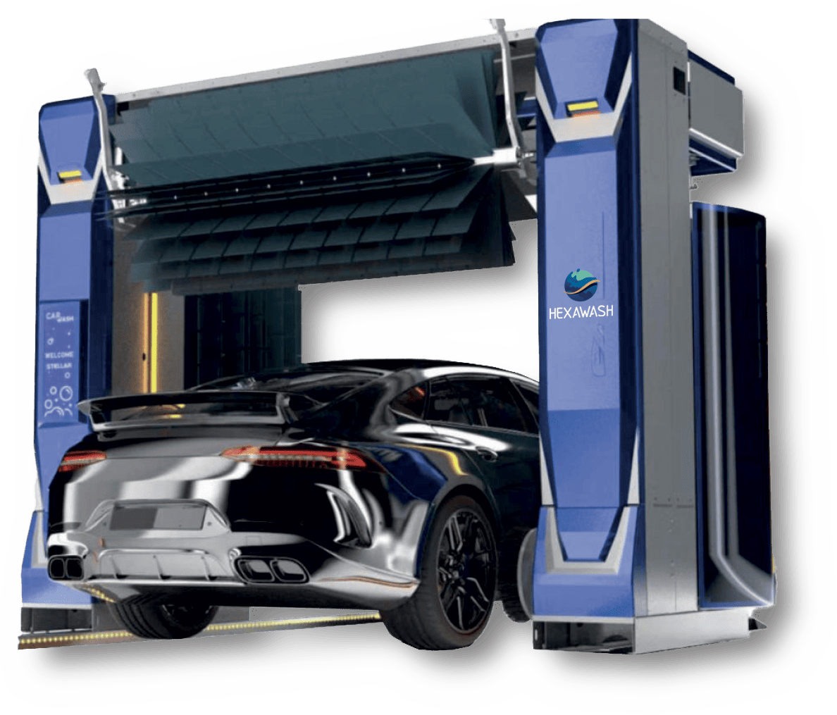 Portique de lavage Hexa Max avec guides-roues LED et rideau de mousse